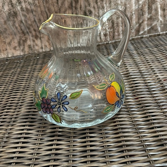 Unkown Other - ‘Crystal Clear’ Pitcher - Hand Painted Fruit And Flowers, 22k Gold Painted Rim